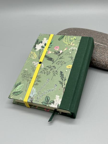 Buch Leinenrücken  Rückseite handgebunden grün Blumen